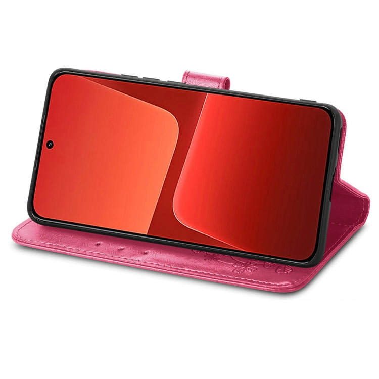 For Xiaomi 13 Four-leaf Clasp Embossed Buckle Leather Phone Case