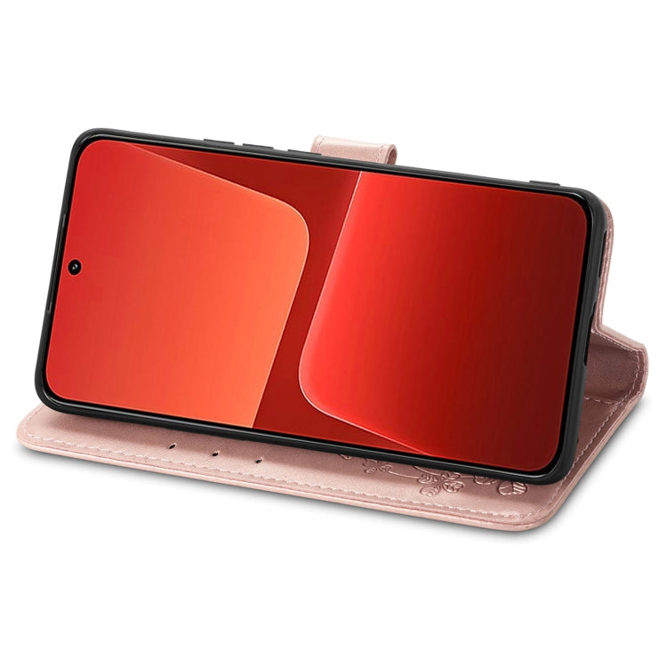 For Xiaomi 13 Four-leaf Clasp Embossed Buckle Leather Phone Case