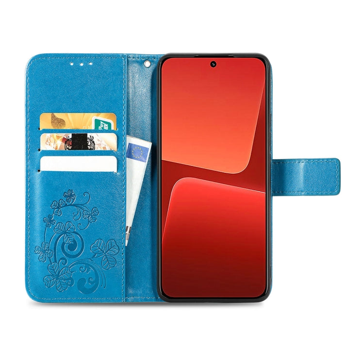 For Xiaomi 13 Four-leaf Clasp Embossed Buckle Leather Phone Case