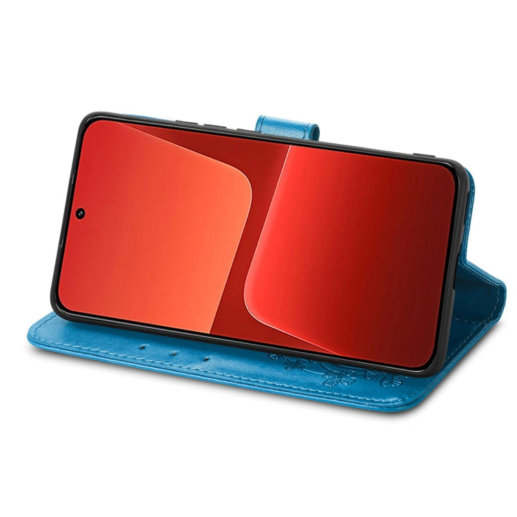 For Xiaomi 13 Four-leaf Clasp Embossed Buckle Leather Phone Case