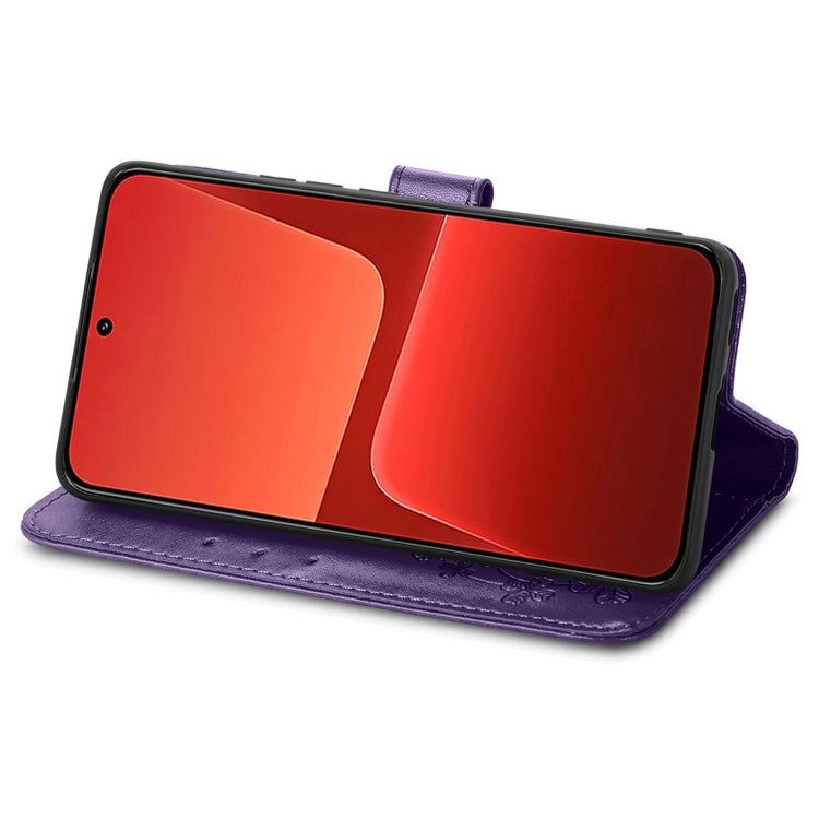 For Xiaomi 13 Four-leaf Clasp Embossed Buckle Leather Phone Case