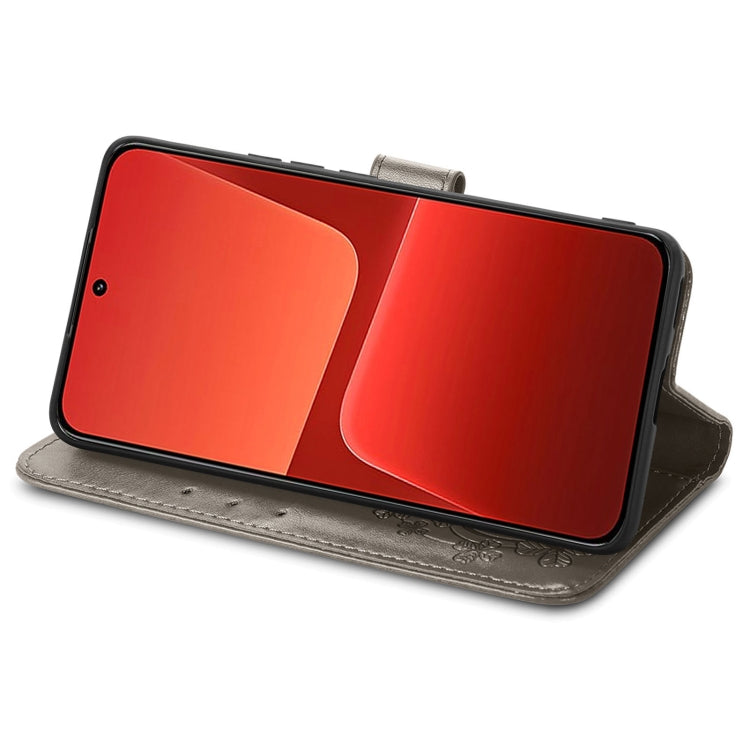 For Xiaomi 13 Four-leaf Clasp Embossed Buckle Leather Phone Case