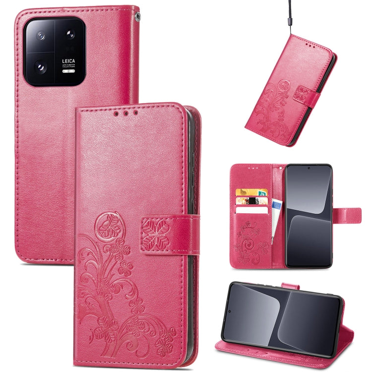 For Xiaomi 13 Pro Four-leaf Clasp Embossed Buckle Leather Phone Case