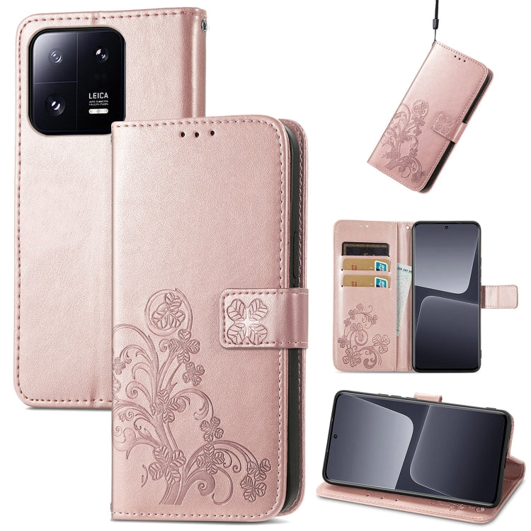 For Xiaomi 13 Pro Four-leaf Clasp Embossed Buckle Leather Phone Case