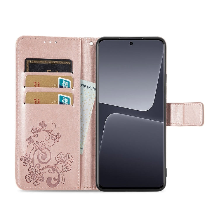 For Xiaomi 13 Pro Four-leaf Clasp Embossed Buckle Leather Phone Case