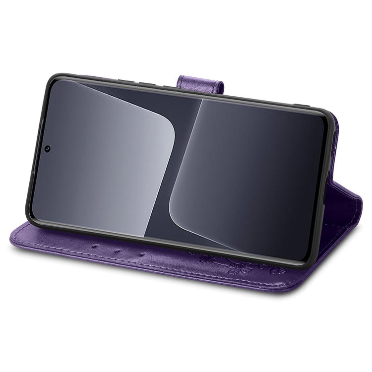 For Xiaomi 13 Pro Four-leaf Clasp Embossed Buckle Leather Phone Case