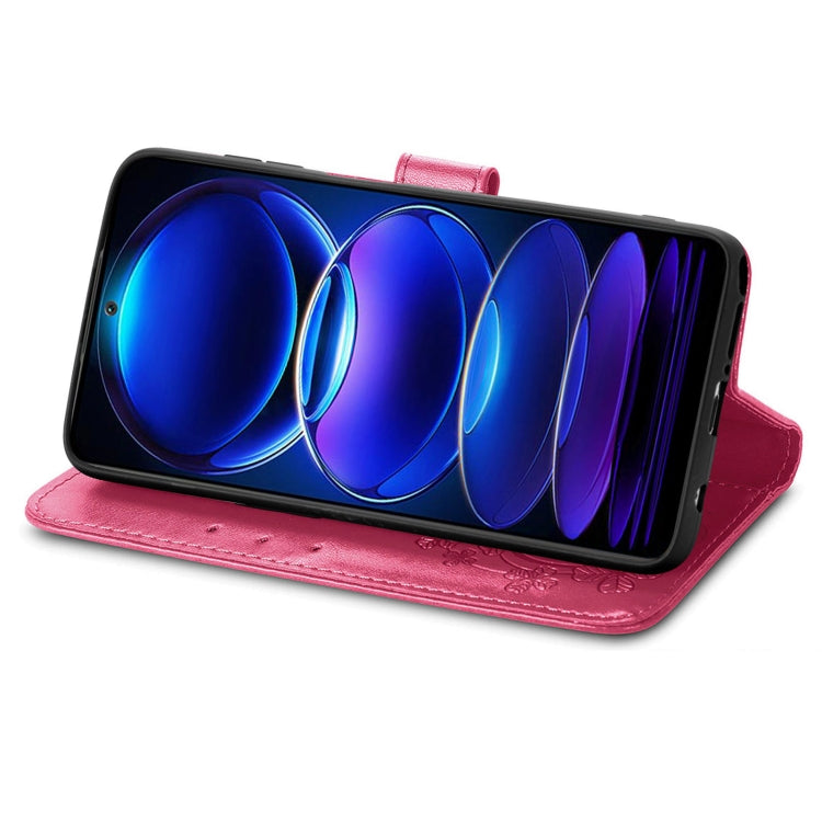 For Xiaomi Redmi Note 12 5G Global Four-leaf Clasp Embossed Buckle Leather Phone Case