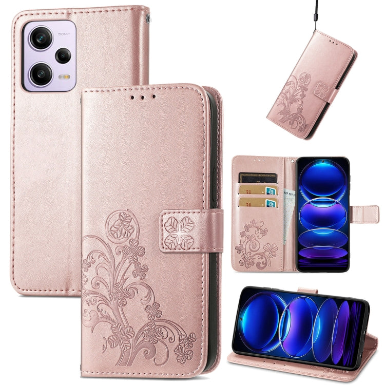 For Xiaomi Redmi Note 12 5G Global Four-leaf Clasp Embossed Buckle Leather Phone Case