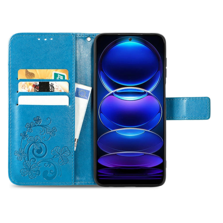 For Xiaomi Redmi Note 12 5G Global Four-leaf Clasp Embossed Buckle Leather Phone Case