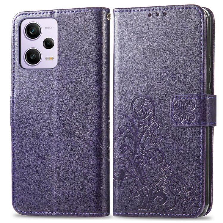 For Xiaomi Redmi Note 12 5G Global Four-leaf Clasp Embossed Buckle Leather Phone Case