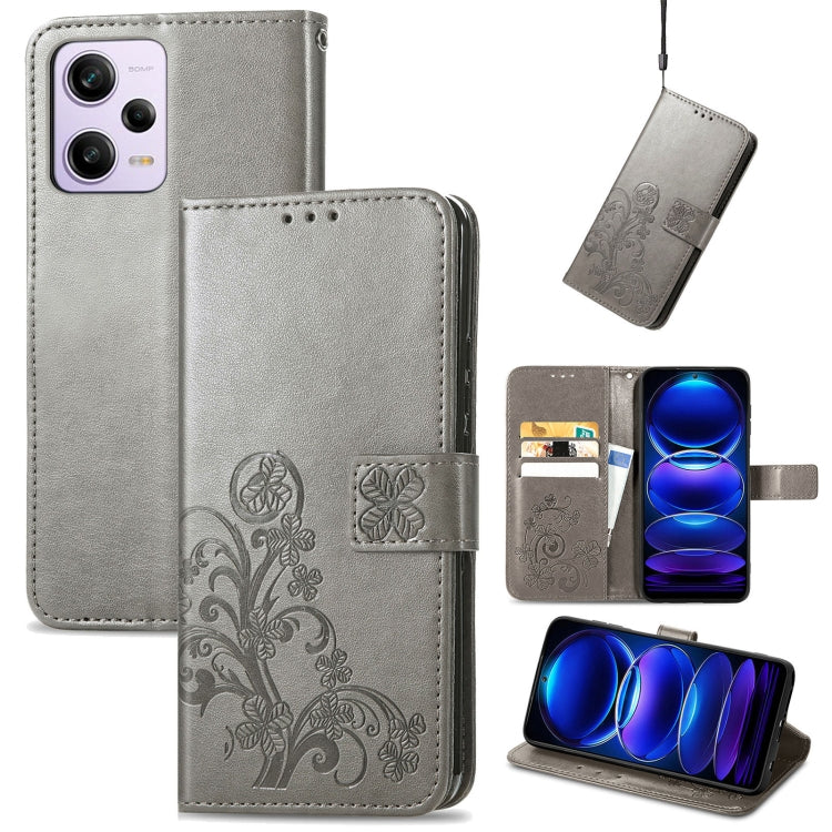 For Xiaomi Redmi Note 12 5G Global Four-leaf Clasp Embossed Buckle Leather Phone Case