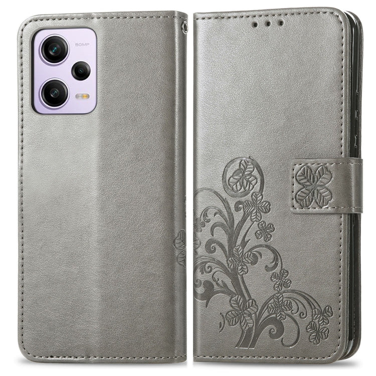 For Xiaomi Redmi Note 12 5G Global Four-leaf Clasp Embossed Buckle Leather Phone Case