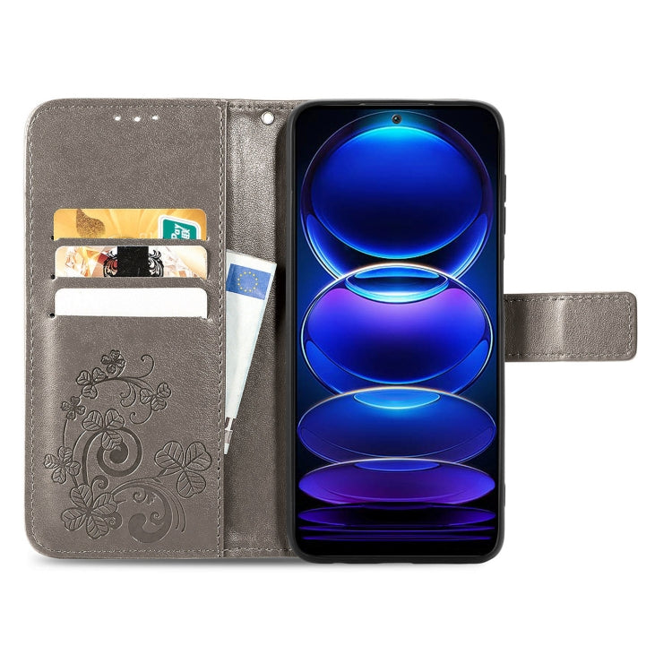 For Xiaomi Redmi Note 12 5G Global Four-leaf Clasp Embossed Buckle Leather Phone Case