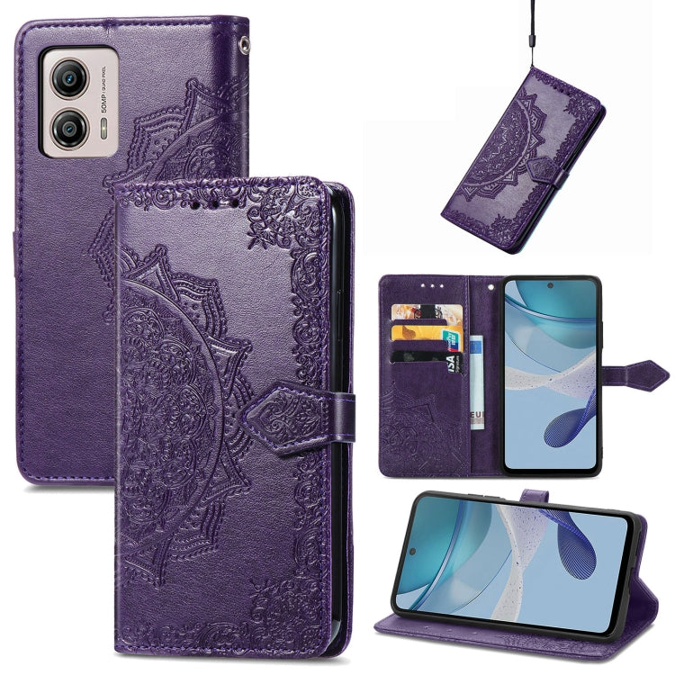 For Motorola Moto G53 5G Mandala Flower Embossed Horizontal Flip Leather Phone Case