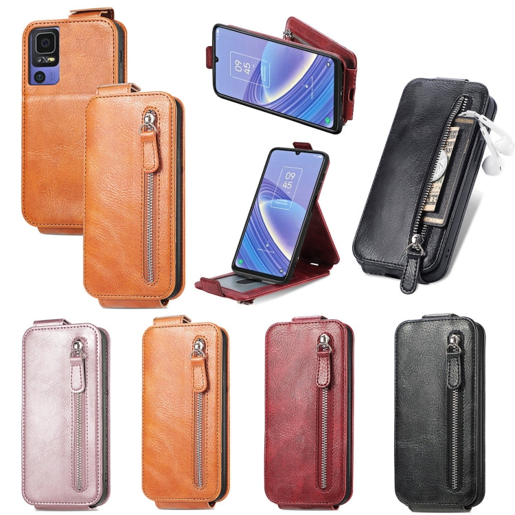 For TCL 40 SE Zipper Wallet Vertical Flip Leather Phone Case
