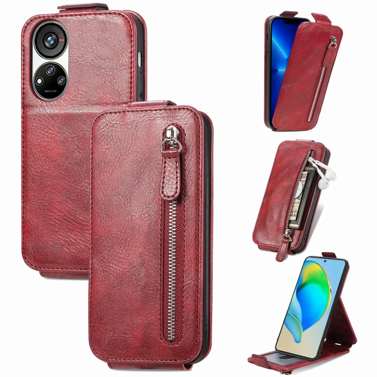 For ZTE Blade V40s Zipper Wallet Vertical Flip Leather Phone Case