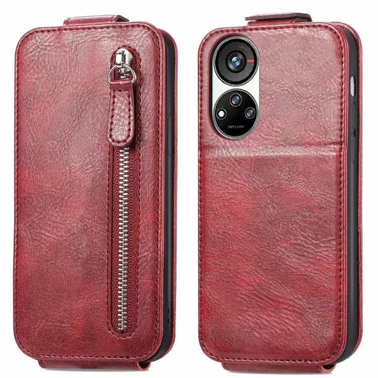For ZTE Blade V40s Zipper Wallet Vertical Flip Leather Phone Case