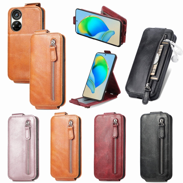 For ZTE Blade V40s Zipper Wallet Vertical Flip Leather Phone Case