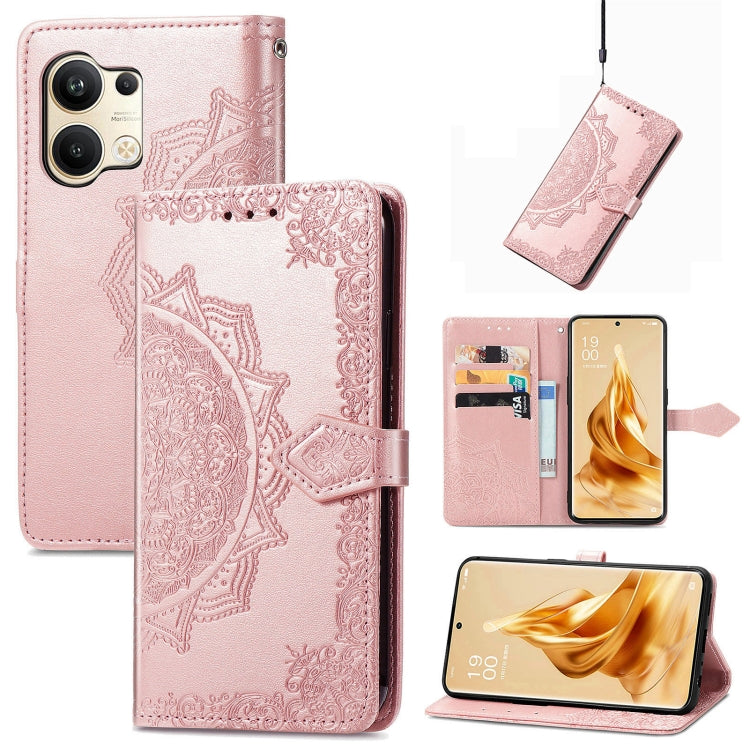 For OPPO Reno9 Mandala Flower Embossed Leather Phone Case