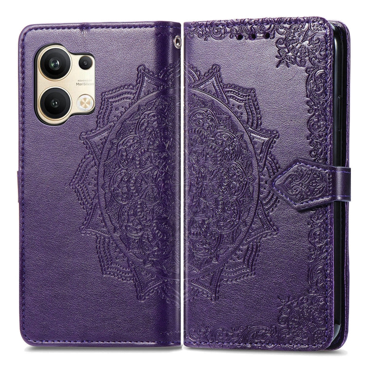 For OPPO Reno9 Mandala Flower Embossed Leather Phone Case