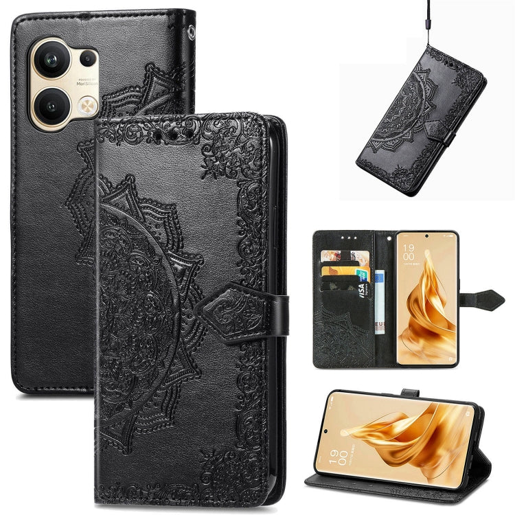 For OPPO Reno9 Mandala Flower Embossed Leather Phone Case