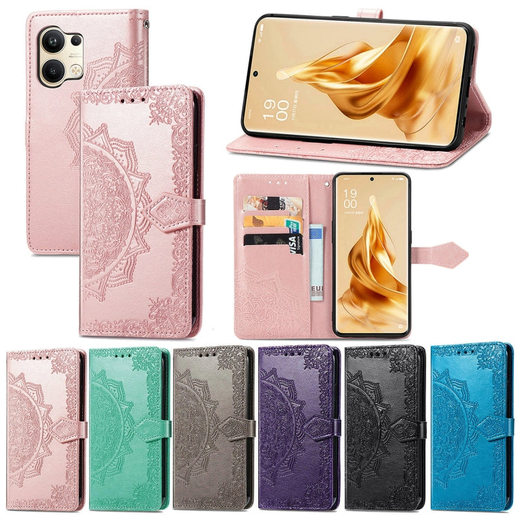 For OPPO Reno9 Mandala Flower Embossed Leather Phone Case