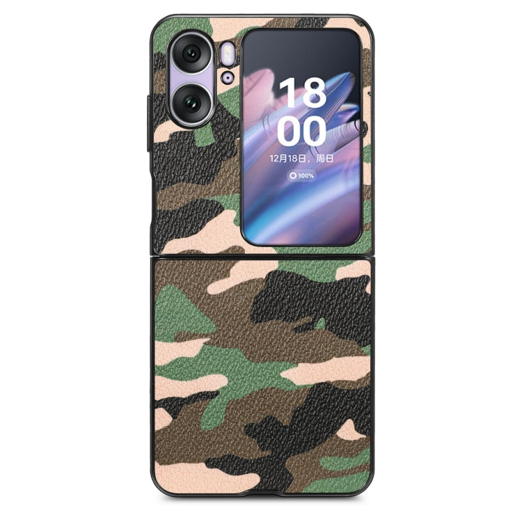 For OPPO Find N2 Flip Camouflage Leather Back Cover Phone Case
