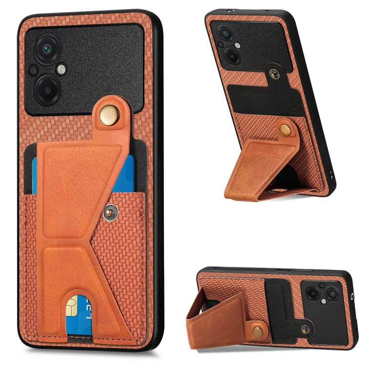 For Xiaomi Poco M5 4G Carbon Fiber Wallet Flip Card Holder Phone Case