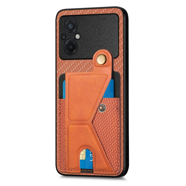For Xiaomi Poco M5 4G Carbon Fiber Wallet Flip Card Holder Phone Case