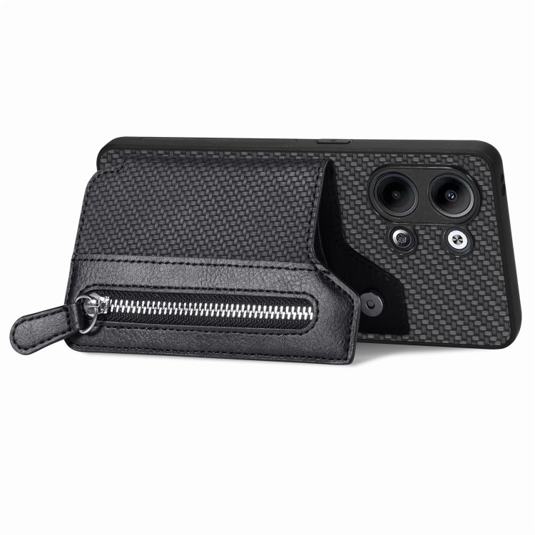 For OPPO Reno9 Carbon Fiber Flip Zipper Wallet Phone Case