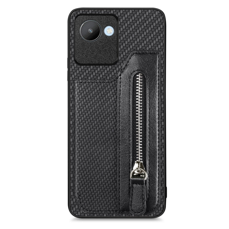 For Realme C30 Carbon Fiber Flip Zipper Wallet Phone Case