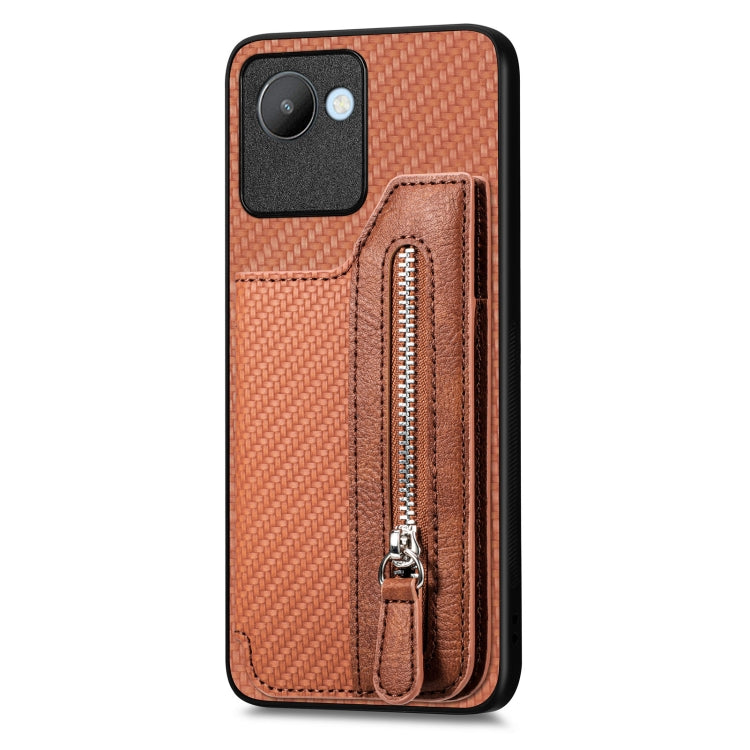 For Realme C30 Carbon Fiber Flip Zipper Wallet Phone Case