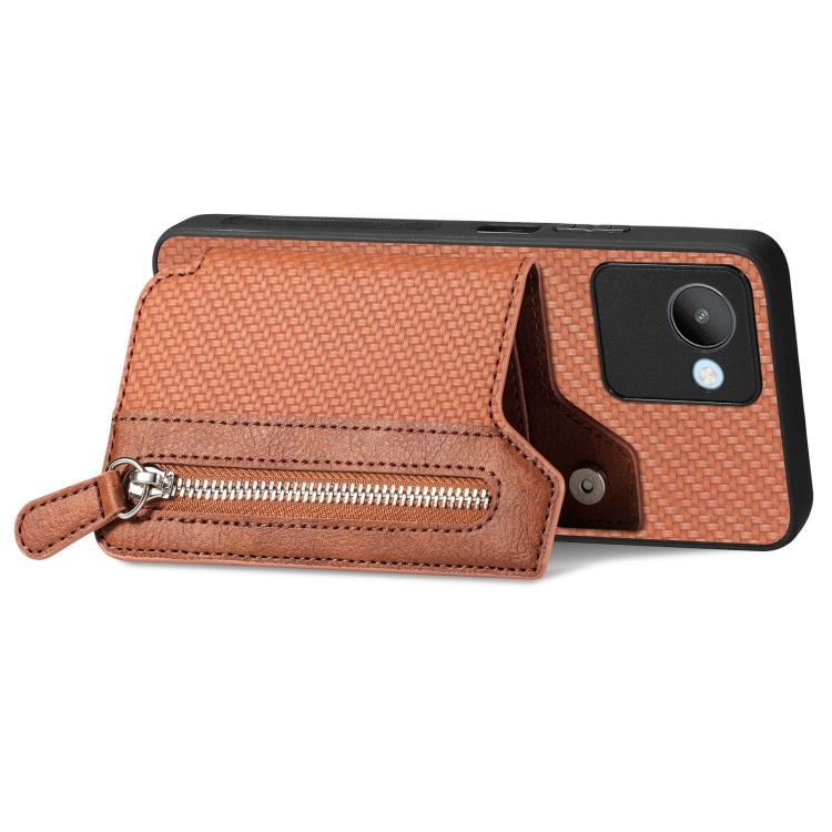 For Realme C30 Carbon Fiber Flip Zipper Wallet Phone Case
