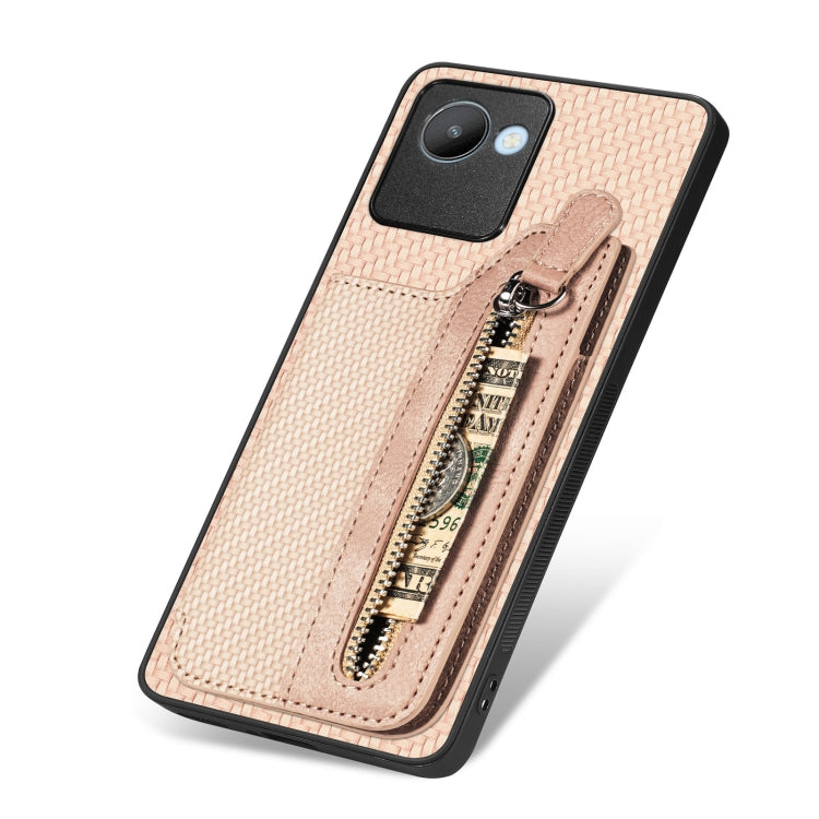 For Realme C30 Carbon Fiber Flip Zipper Wallet Phone Case