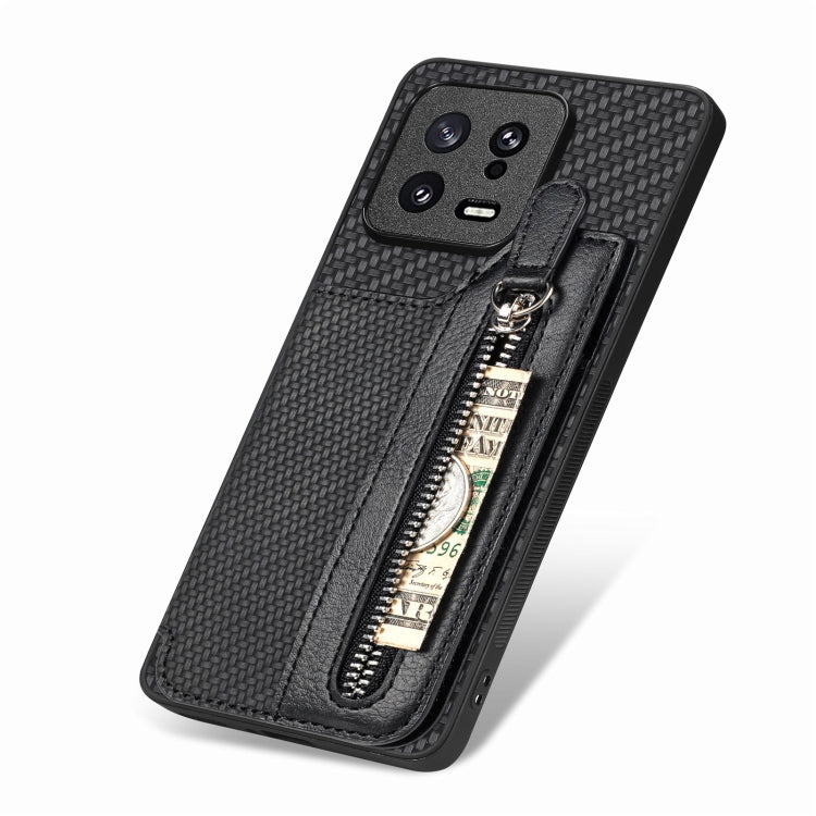 For Xiaomi 13 Carbon Fiber Flip Zipper Wallet Phone Case