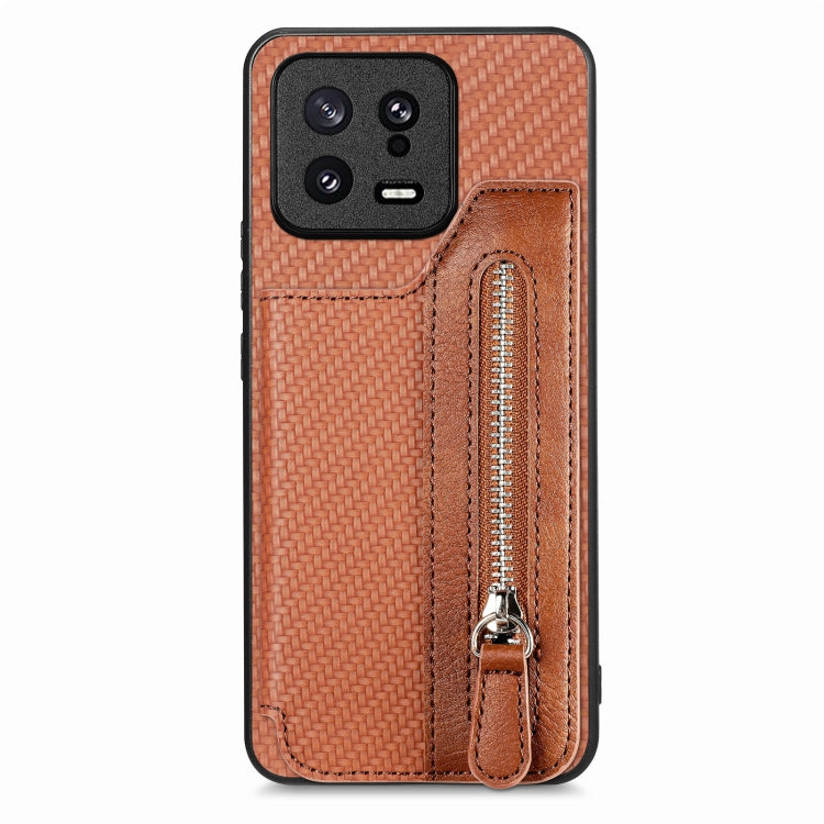 For Xiaomi 13 Carbon Fiber Flip Zipper Wallet Phone Case