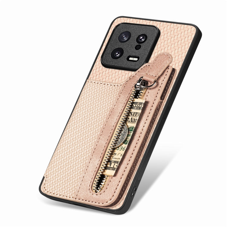 For Xiaomi 13 Carbon Fiber Flip Zipper Wallet Phone Case