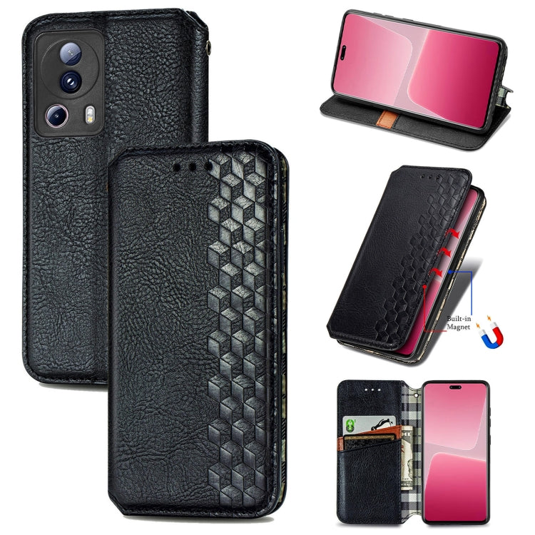 For Xiaomi 13 Lite Cubic Grid Pressed Magnetic Leather Phone Case