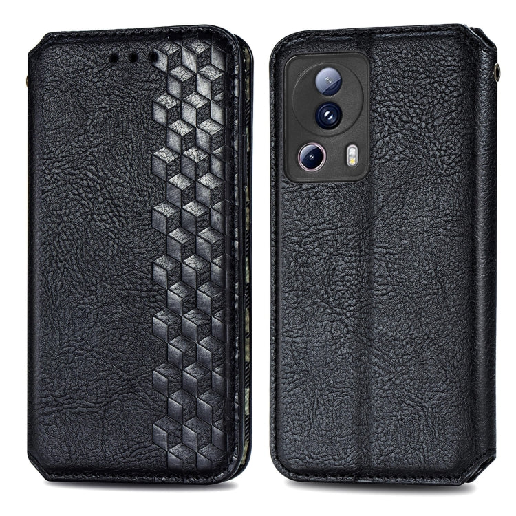 For Xiaomi 13 Lite Cubic Grid Pressed Magnetic Leather Phone Case