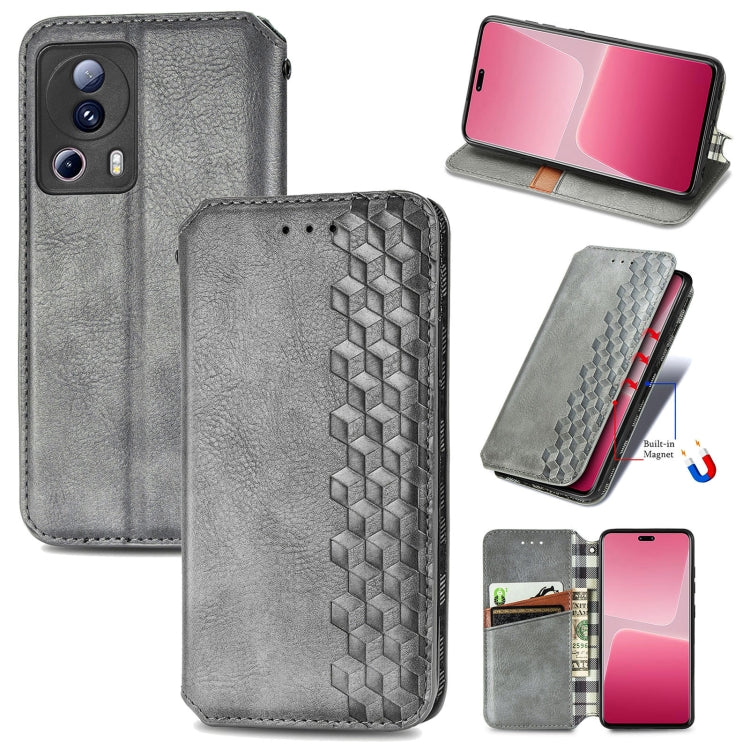 For Xiaomi 13 Lite Cubic Grid Pressed Magnetic Leather Phone Case