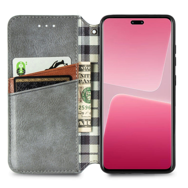For Xiaomi 13 Lite Cubic Grid Pressed Magnetic Leather Phone Case