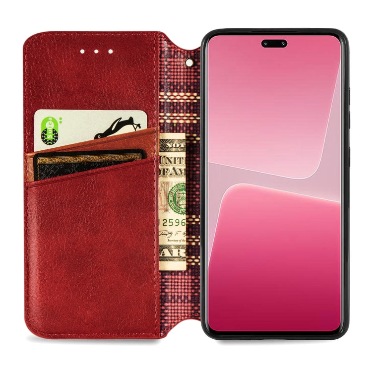 For Xiaomi 13 Lite Cubic Grid Pressed Magnetic Leather Phone Case