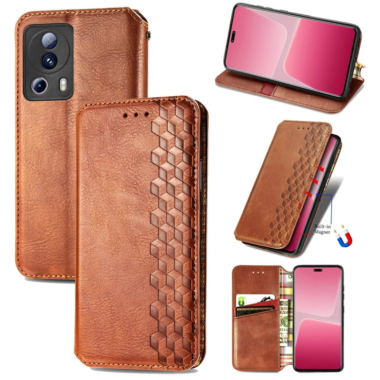 For Xiaomi 13 Lite Cubic Grid Pressed Magnetic Leather Phone Case