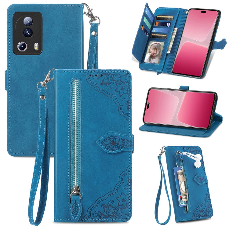 For Xiaomi 13 Lite Embossed Flower Zipper Leather Phone Case