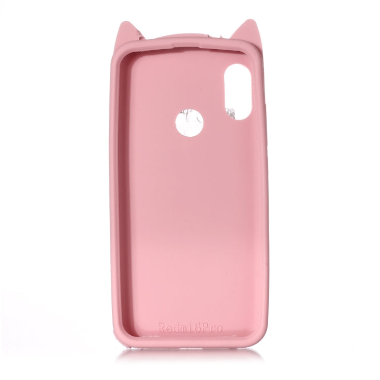 Lovely 3D Moustache Cat Soft Silicone Back Case for Xiaomi Redmi 6 Pro / A2 Lite(Pink)