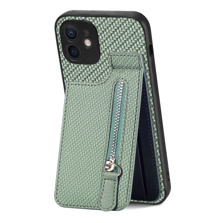 For iPhone 11 Carbon Fiber Vertical Flip Zipper Phone Case