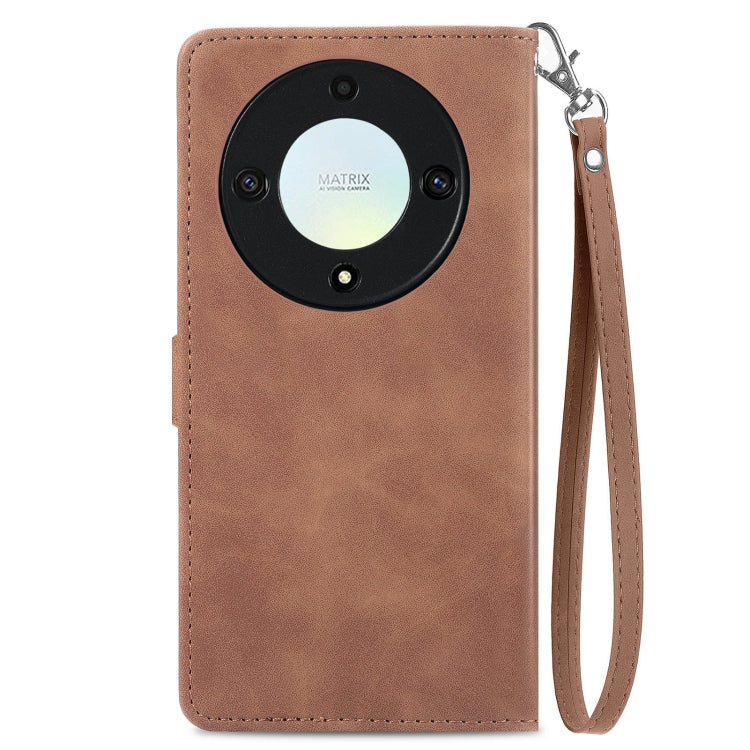 For Honor X9a Embossed Flower Zipper Leather Phone Case