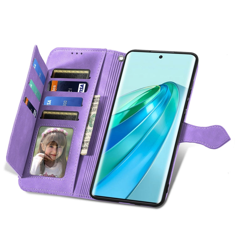 For Honor X9a Embossed Flower Zipper Leather Phone Case