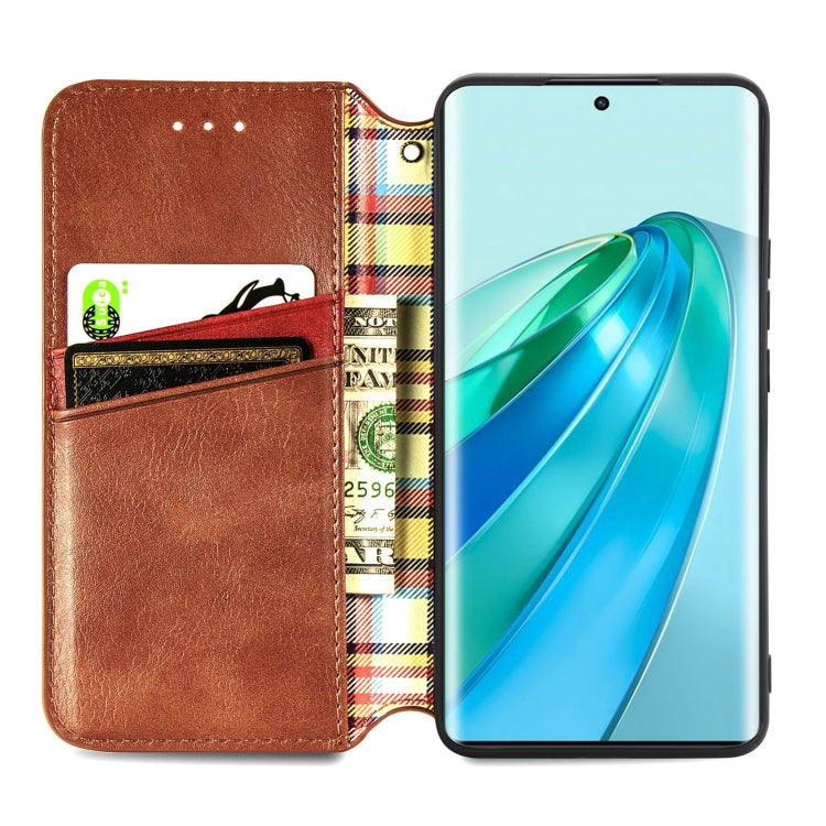 For Honor X9a Cubic Grid Pressed Magnetic PU Leather Case