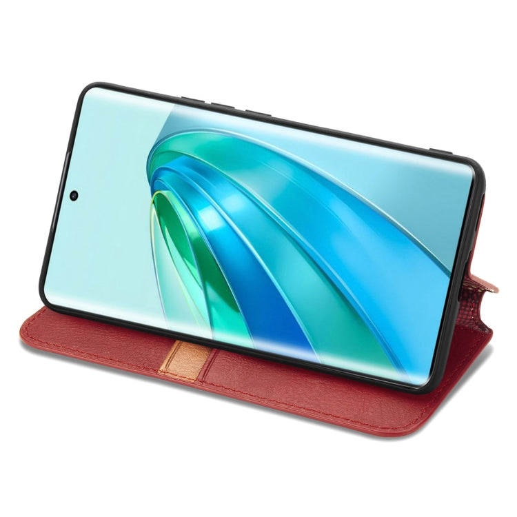 For Honor X9a Cubic Grid Pressed Magnetic PU Leather Case